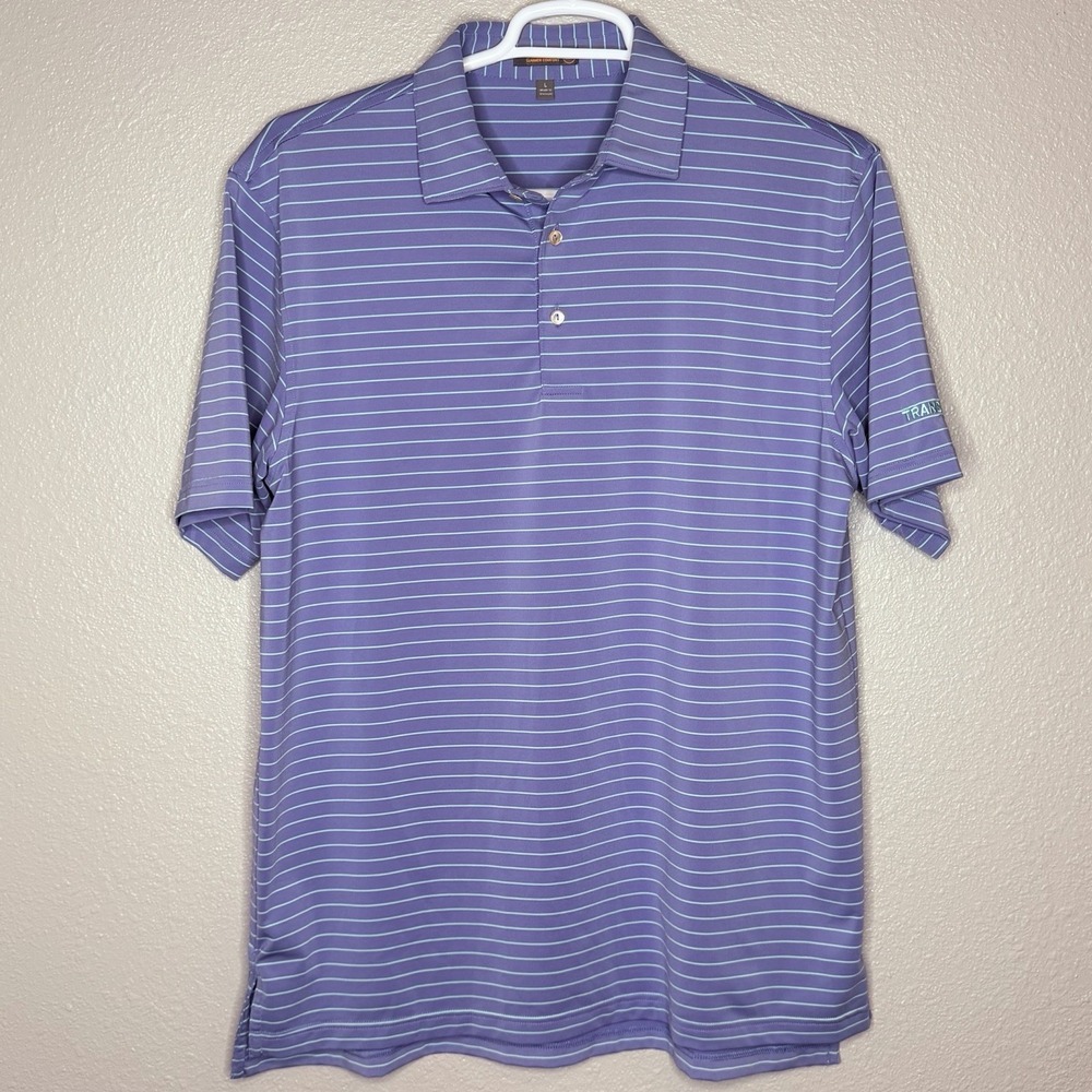 Peter Millar Summer Comfort Polo L Purple Stripe TransMiss Golf Logo Performance